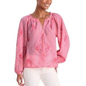 128$ Vineyard Vines V-Neck Pullover Blouse Top Long Sleeves Women's Size L Pink